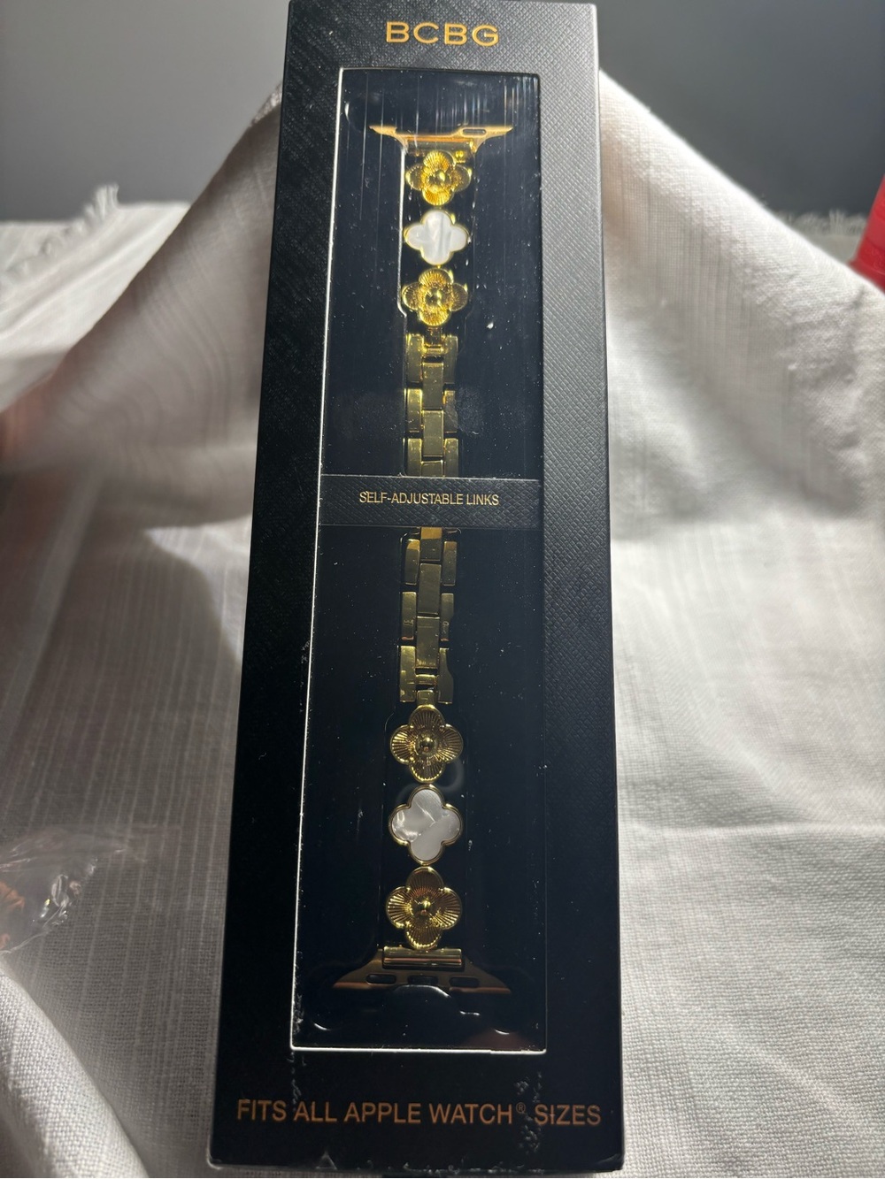 BCBG Gold-Tone Floral Apple Watch Band – Fits All Apple Watch Sizes – New